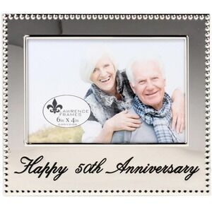 50th Anniversary Photo Frame‎ 4x6 Beaded Silver Tone Timeless Keepsake Gift NEW